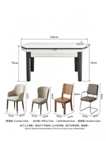 Table à manger en bois massif avec plateau en pierre frittée, extensible et convertible en table ronde, avec chaises rembourrées/en bois, 10 places, en solde