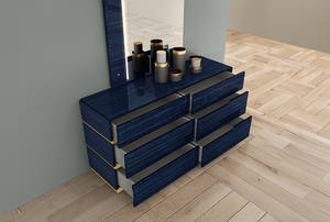 NOVA <span class=keywords><strong>Chambre</strong></span> à Coucher Complète 5 Pièces Bleu Haute Brillance Meuble de <span class=keywords><strong>Chambre</strong></span> d'Hôtel de Luxe Lit Plateforme King pour Adultes - Product Image 5