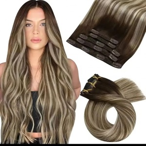 Extensiones de Cabello Humano Virgen Remy 100% con Clip, Sin Costuras, Doble Trama, Liso, Cabeza Completa, 7 Piezas, 80-130g, 14-30 Pulgadas, Venta al por Mayor - Product Image 1