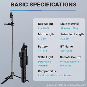 Trípode Extensible para Selfies con Control Remoto Inalámbrico y Soporte para Teléfono, Trípode Portátil para Selfies para Teléfono <span class=keywords><strong>Huawei</strong></span> - Product Image 5