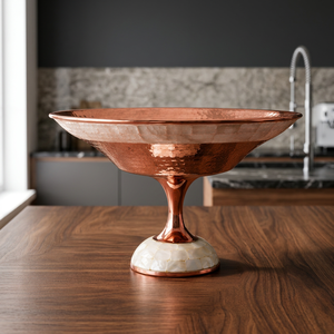 Bol en cuivre massif sur pied avec incrustation de nacre - Product Image 3