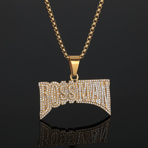 Nuevo Collar de Cadena de Bambú con <span class=keywords><strong>Letras</strong></span> y Diamantes Completos, Estilo Hip Hop Europeo Americano, para Hombre, Colgante de Acero de Titanio, Estilo Urbano INS - Product Image 2