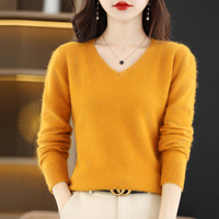 Damen Flacher V-Ausschnitt Nerz-Kaschmir-Pullover Neue Herbst/Winter 2023 Kollektion Gestrickter Loser Pullover Alltagstauglicher Basic-Strickpullover