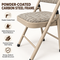 Chaise pliante rembourrée en tissu beige avec structure en acier carbone thermolaqué pour salle à manger, café, salon, balcon, intérieur, sièges pour invités