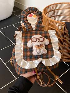 <span class=keywords><strong>Mochila</strong></span> con lazo para niña coreana a la moda, Mini bolso de encaje universitario refrescante a cuadros antiguos, logotipo de cadena impermeable de poliéster PU - Product Image 6