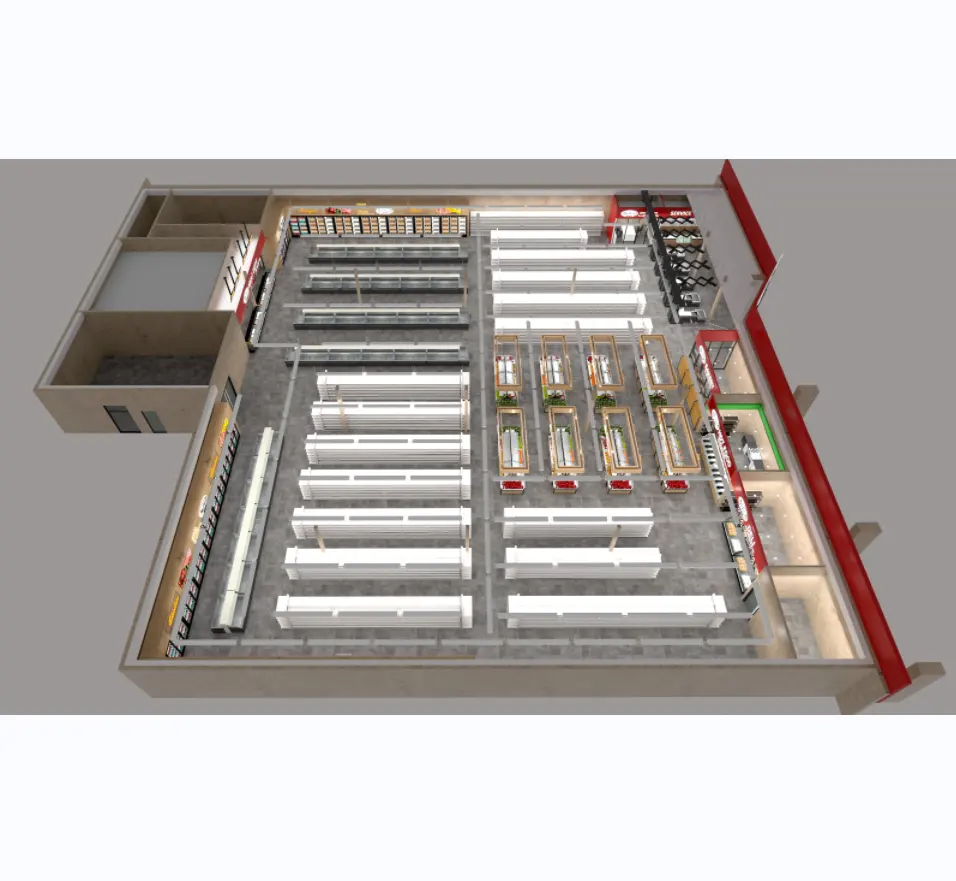 Solusi ritel toko belanja hiper Cash Carry Shop 2D desain 3D