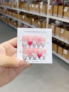 Relief Blush Armor สีหวานอมเปรี้ยว สไตล์สาวเปรี้ยว ลายเพ้นท์มือ วัสดุ ABS แบบสำเร็จรูป ปิดเต็มเล็บ รูปทรงอัลมอนด์ ลายดอกไม้ 3 มิติ - Product Image 5