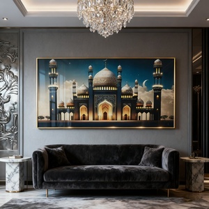 Peinture murale LED personnalisable en porcelaine de cristal, motif château islamique, pour décoration de fond de canapé moderne et d'étude. - Product Image 1