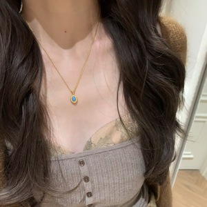 "<strong>Tiffany</strong> Blue" Vintage Blue Pine Brushed Necklace, Autumn/Winter New Style, Light Luxury Zirconia Clavicle <strong>Chain</strong> for Women - Product Image 2