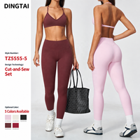 Ensemble de yoga brossé rembourré à col halter pour femme, soutien-gorge de sport et leggings longs à effet ventre plat et rehausseur de fessiers, séchage rapide et respirant