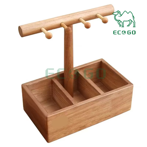 Usine personnalisée Porte-stylo en bois de noyer avec fenêtre Deux carrés Rangement de bureau en bambou - Product Image 2