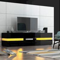Meuble TV 69 pouces Meuble de télévision Console TV 2 portes Armoires de rangement à deux tiroirs avec lumière LED RVB pour téléviseurs