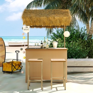 Set da Bar per Esterni Stile Hawaiano, Tavolo e <span class=keywords><strong>Sgabelli</strong></span> con Piedini Regolabili, Piano in Legno di Acacia, Naturale - Product Image 2