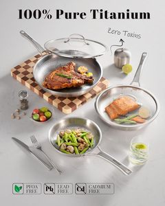 Sartén para Paella de Titanio Martillado Pro con Tapa de Vidrio y Acero Inoxidable |   Apto para lavavajillas y horno, libre de PFAS/PFOA/PTFE no tóxicos - Product Image 4
