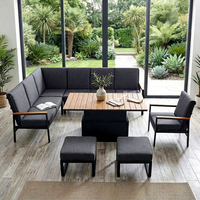 Ensemble de canapés de jardin modernes et durables J&M pour l'extérieur, toutes saisons, avec repose-pieds, imperméable et ignifuge, idéal pour hôtels, parcs, entrepôts et salons.