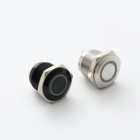 ELEWIND 16mm Tombol Tekan Aluminium Hitam dengan LED Cincin Bercahaya (1NO) (PM161F-10E/J/B/12V/A)