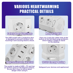 Châu Âu-Tiêu Chuẩn Công Nghiệp 3-Lớp 12 Cửa Hàng Dọc Plug-Trong Hội Đồng Quản Trị Tháp Điện Dải 3 USB 2 USB-C Cổng Hội Đồng Quản Trị Mở Rộng - Product Image 6