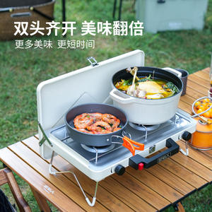 Réchaud à <span class=keywords><strong>gaz</strong></span> de <span class=keywords><strong>camping</strong></span> extérieur double brûleur pratique, nouveau style barbecue à cassette avec combustible butane, ustensiles inclus, choix de couleur - Product Image 2