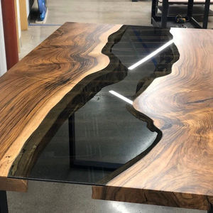 Table de salle à manger en bois de noyer massif de luxe avec résine époxy, prix abordable, directement de l'usine, idéale pour le café, la cuisine ou le restaurant - Product Image 3