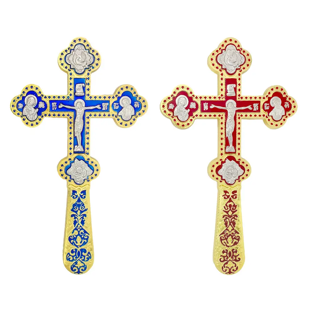 Ht novo design grego rússia euro aus ortodoxo banhado a ouro bênção esmalte mão oração cruz com pedras preciosas brilhantes multicoloridas