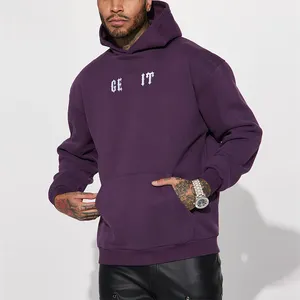 High Quality Custom Purple 100% Cotton Unisex Screen Printing Hoodie No Drawstring Streetwear Oversized Men'S Hoodies Sweatshirt
