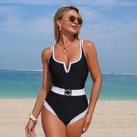Maillot de bain chic et tendance pour femme, col carré, décolleté plongeant, une pièce, ceinture de taille, tendance, plage, vacances