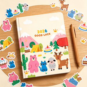 notebook Imitation Leather Cover Cute Animal Design Good Luck Theme Hardcover Sewing Binding Digital Printing - Product Image 1