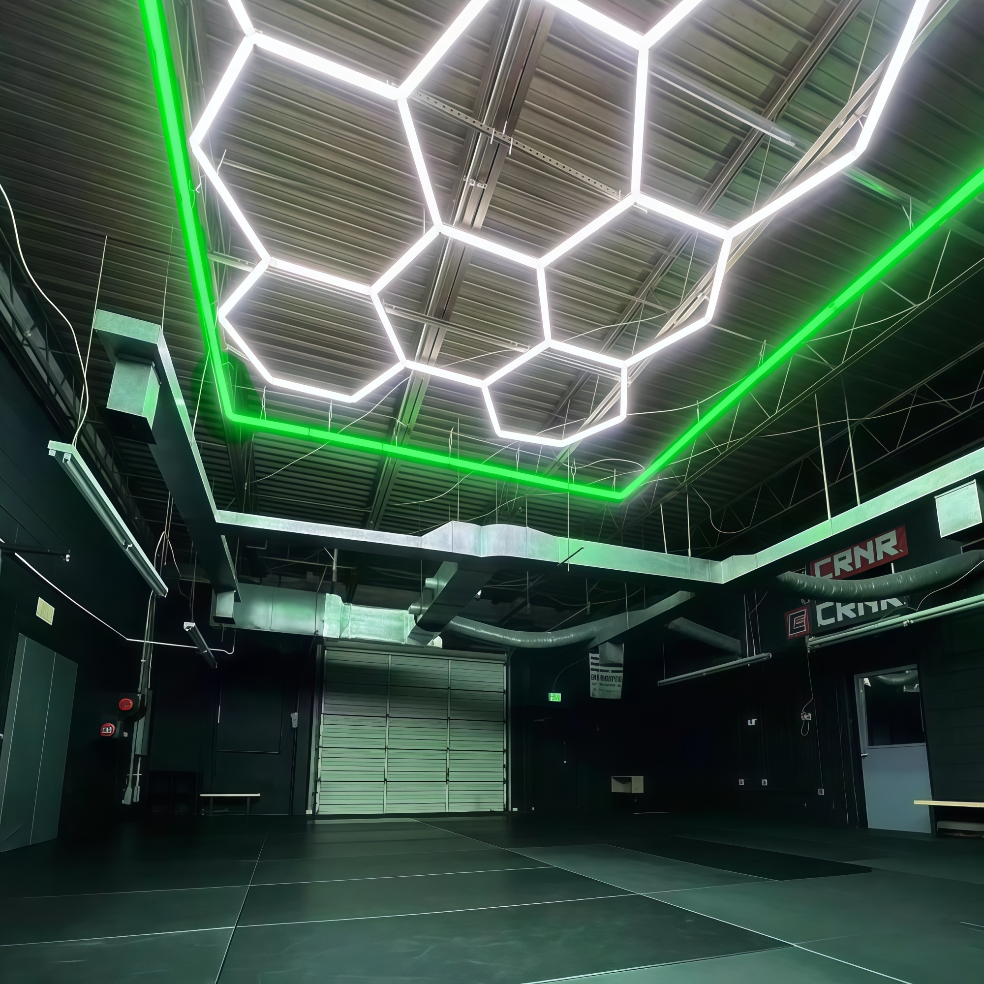 KCX 14-Grid with Green Border Honeycomb LED Detailing Garage Light Working Auto Workshop Ceiling Hexagonal Garage Light