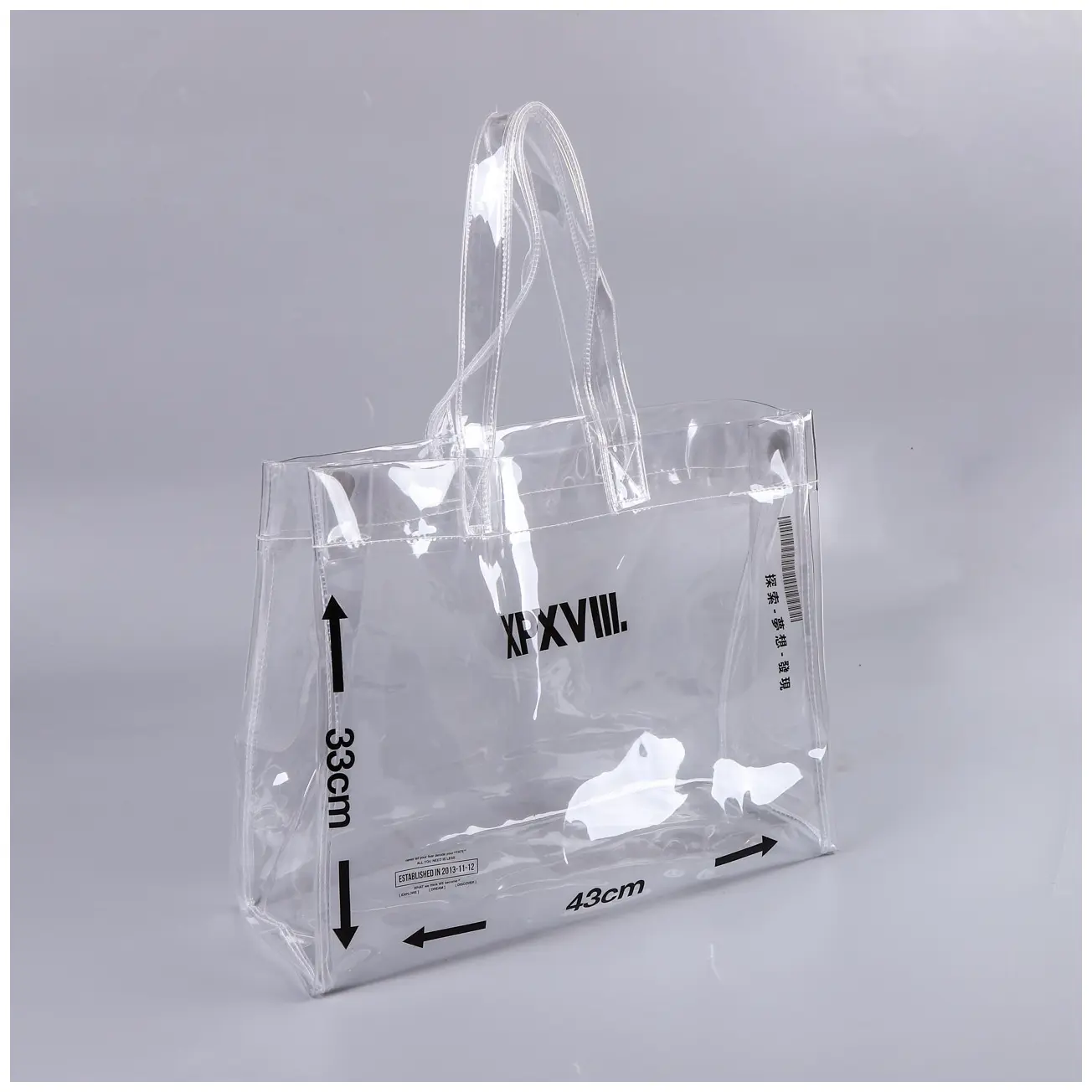 पर्यावरण के अनुकूल हैंडबैग स्पष्ट पारदर्शी पीवीसी बैग संभाल के साथ उपहार और प्रचारक और बटन