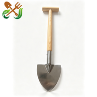 Bêche de jardin robuste en acier inoxydable avec manche en bois massif de type T, pelle à main pour creuser, planter et ameublir la terre, bêche pour décompactage