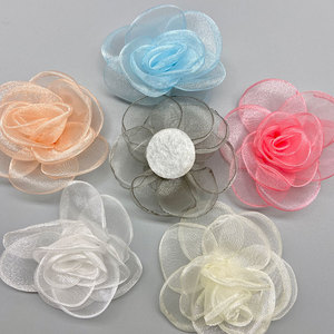 Fleur en mousseline de soie 3D faite à la main, garniture en forme de rose de 6,5 cm, accessoires DIY pour cheveux, vêtements et chaussures - Product Image 2