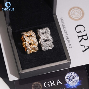 Anillo de Cóctel de Lujo con Moissanita y Oro de 18K, Corte Brillante Redondo, Engaste Pavé, Diseño Geométrico, Joyería Unisex para Fiestas - Product Image 3