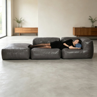 Konvertierbarer Leder-Modular-Sitzsack, Riesiger Sitzsack-Bett, Komprimierter Sitzsack-Sofa zum Ausruhen & Schlafen