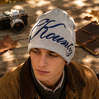 Vente en gros de bonnets en jacquard gothique Y2K d'hiver, logo personnalisé, broderie 3D, bonnet tricoté, méthode d'impression à la main, tissu commun 100%