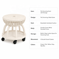 Tabouret de toilettage pour animaux USMILEPET avec espace pour l'animal sous la place de l'humain, siège mobile à deux niveaux avec roulettes, chaise de toilettage pour animaux