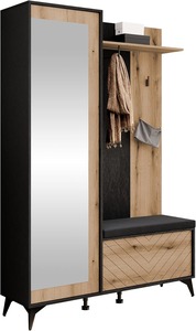 Juego de Perchero de pasillo negro de roble de madera de estilo contemporáneo con armario y estante para zapatos con espejo - Product Image 6