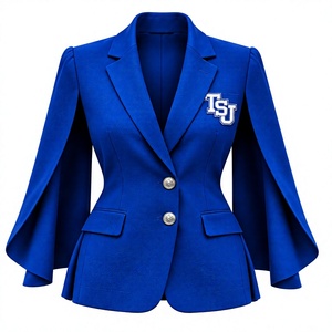 Blazer Cape Solide Tissé Bleu Royal Personnalisé pour Femme avec Broderie pour Costumes d'Affaires - Product Image 1