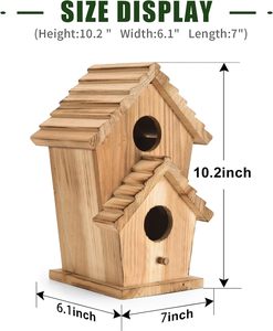 บ้านนกไม้สน 2 ช่อง สำหรับแขวนกลางแจ้ง กล่องรับสัตว์ป่ากันลม สำหรับสวน - Product Image 3