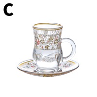 Ensemble de tasses à café en verre à bord doré, style luxe léger, thé de l'après-midi européen vintage, 6 tasses 6 soucoupes, cadeau haut de gamme pour la maison