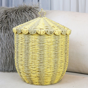 Cesta de Almacenamiento Multifuncional Ecológica de Abacá Natural Tejida a Mano con Tapa de Diseño de Estrella de Circo para Cocina, Baño y Sala de Estar - Product Image 6