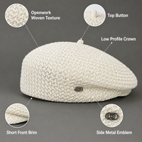 Béret de boulanger ajouré tissé personnalisé en gros, léger, pour l'été, style streetwear, fabricant OEM ODM