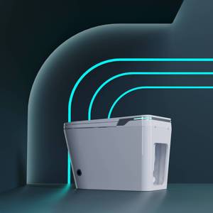 WC électrique à chasse automatique au sol avec siphon en S 305 mm, 220 V, en céramique allongé, télécommande incluse - Product Image 2