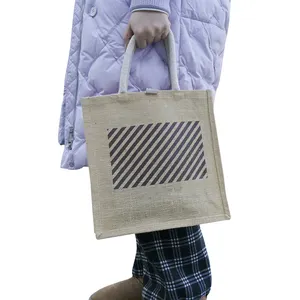 2024 mode à la mode sac à main en gros chanvre Shopping épicerie promotionnel Jute sac coréen fourre-tout toile de jute sacs-cadeaux pour adultes