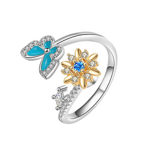 Anillos Ajustables Antiestrés de Estilos Variados, Apilables, con Diamantes CZ, Chapados en Oro y Cobre, Joyería al por Mayor - Product Image 1