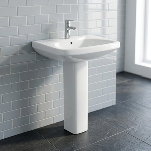 Vistaar Factory Direct Lavabo rectangulaire en céramique blanche sur pied complet, équipement sanitaire de salle de bain - Product Image 1