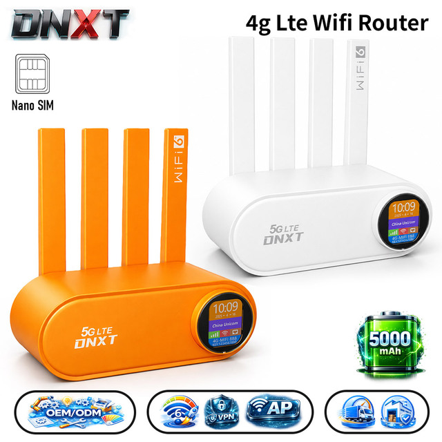 DNXT 4g Lte Wifi Router LTE Cat4 2.4GHz 4g Router Wifi WiFi6 AP/Station Wi-fi Sim Card LCD 5000mAh Wireless Routers for Office