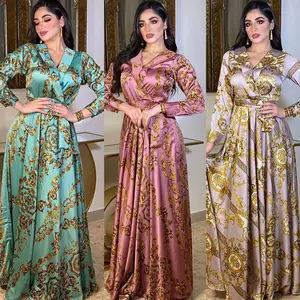 2022 الشرق الأوسط قفطان المرأة أزياء فستان مُزين بطباعة دبي العربي رداء عباية إسلامية الملابس