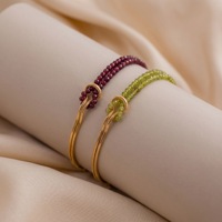 Pulsera de Acero Inoxidable con Cuentas de Piedra Natural Facetadas de 3mm, Nudo Francés de Cobre, Cadena de Serpiente Dorada y Perlas Multicolores para Mujer