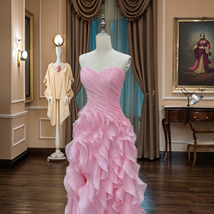 Vestido <span class=keywords><strong>de</strong></span> Noche Formal Elegante Rosa <span class=keywords><strong>de</strong></span> Satén con Volantes y Pliegues, Largo hasta el Suelo, Cola Barrida, Sin Tirantes, <span class=keywords><strong>para</strong></span> Bodas, <span class=keywords><strong>Fiestas</strong></span>, Bailes <span class=keywords><strong>de</strong></span> Gala, <span class=keywords><strong>para</strong></span> Mujer - Product Image 6