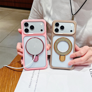 Bumper Glitter Magnetic <b>Ring</b> Stand <b>Phone</b> case for iPhone 18 17 16 15 14 Pro Max Clear holder Transparent Bracket hard Back Cover - Product Image 3